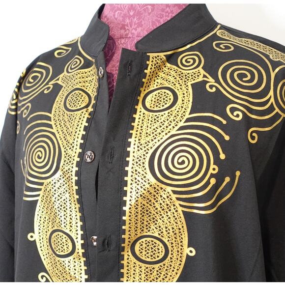LucMatton Men's African Traditional Dashiki Luxury Metallic Gold XL Tunic NWT - Picture 1 of 6
